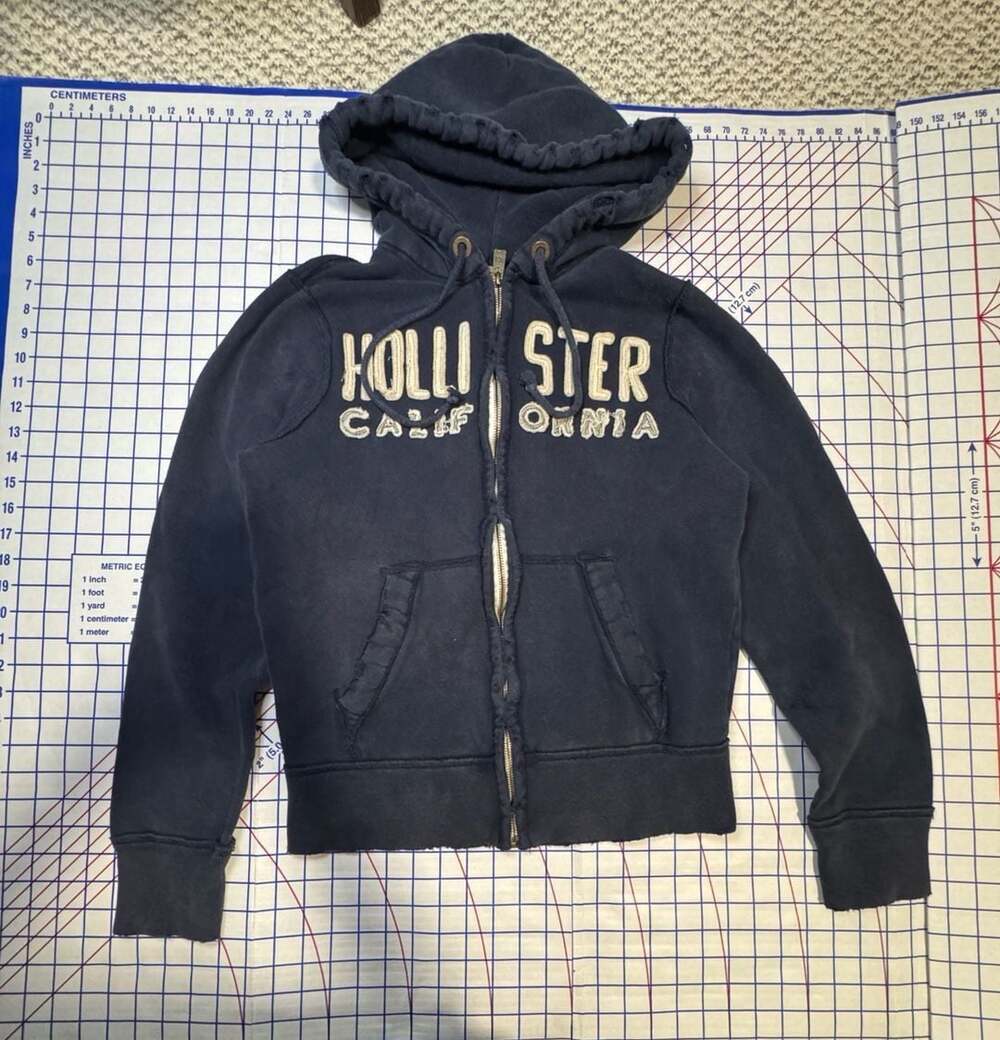 Hollister Vintage Y2K Full Zip Hoodie Navy Blue Spell Out